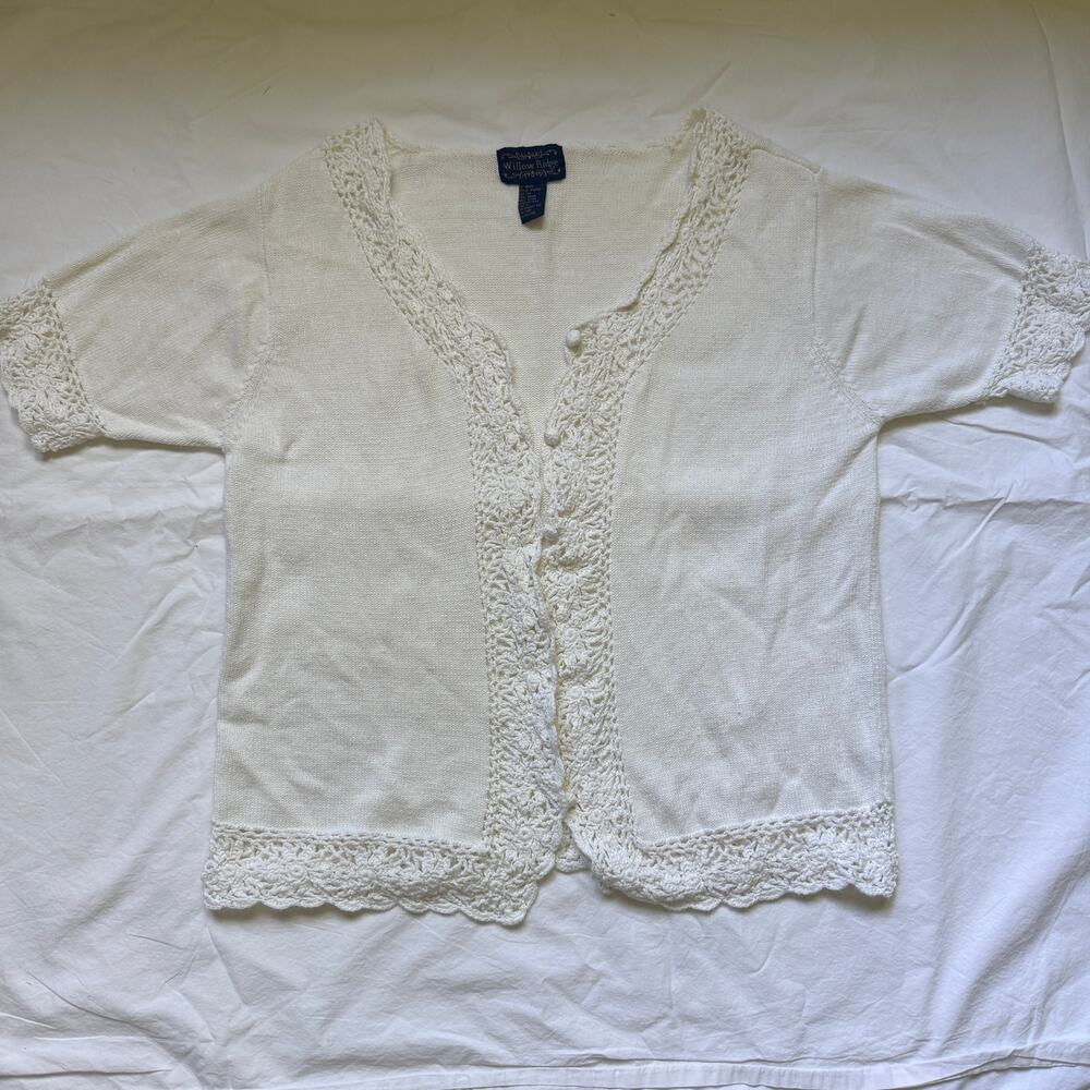 Vintage Willow Ridge Ramie Cotton Cardigan Cream Crochet Lace Sweater M